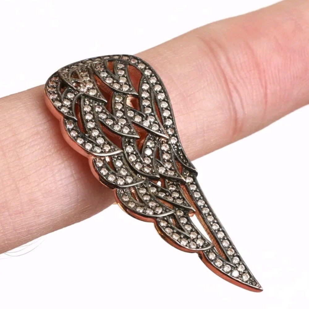 Beautiful white sapphire wing ring sterling &gold - Picture 3 of 4